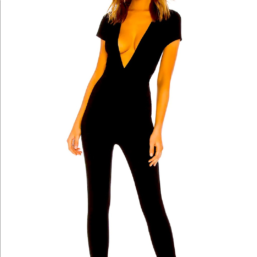 Super down., Leona Deep V Catsuit in Black
